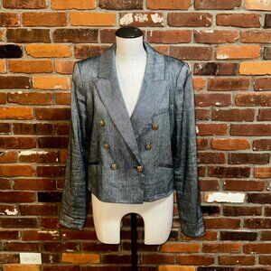 White House Black Market Cropped Linen Blend Studio Blazer Size 14